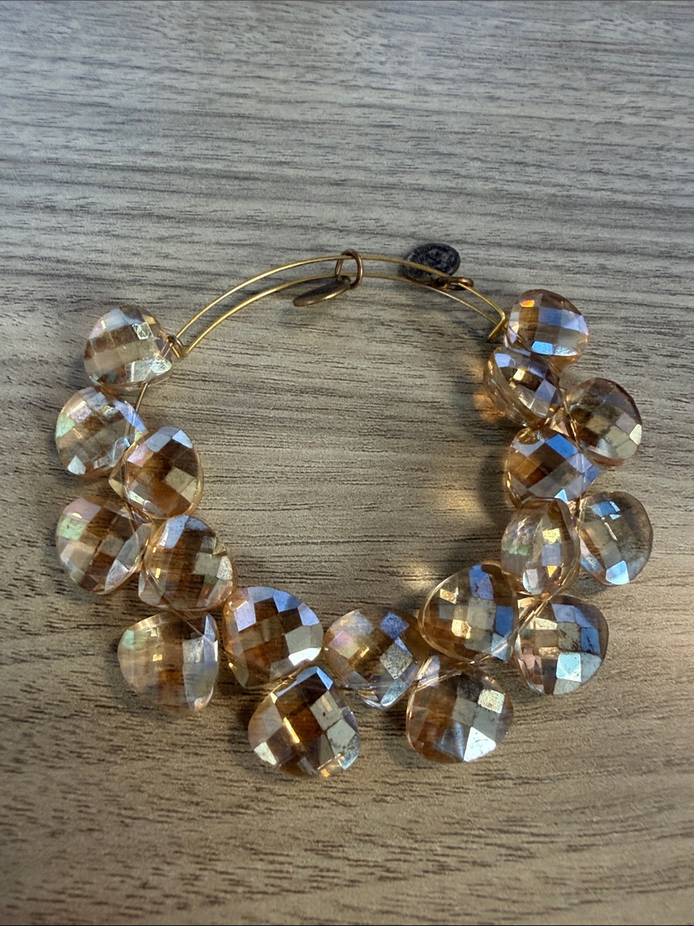 Alex and Ani Gold-Tone Amber Faceted Bead Bangle